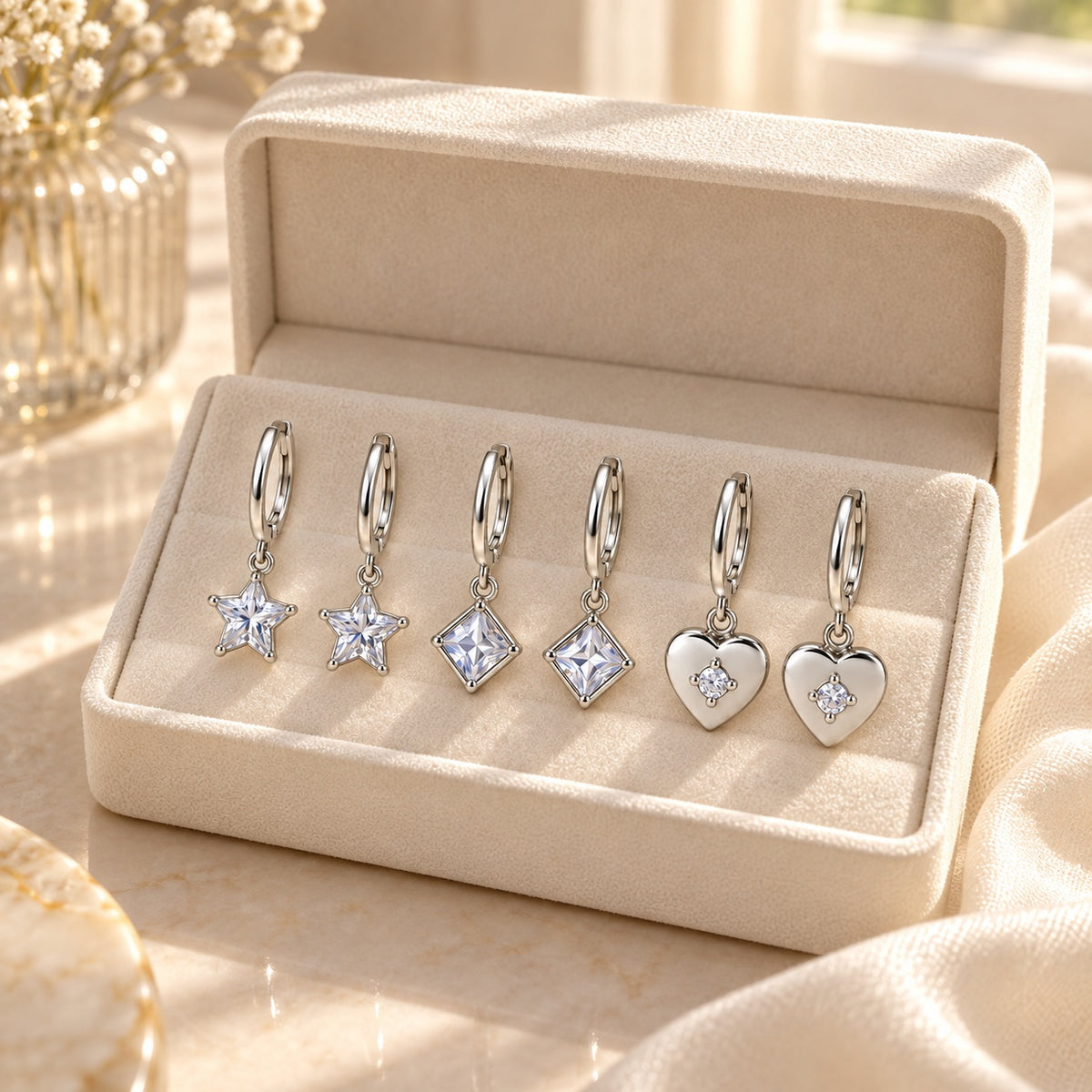 Charm Trio Huggie Set — Lifestyle view
