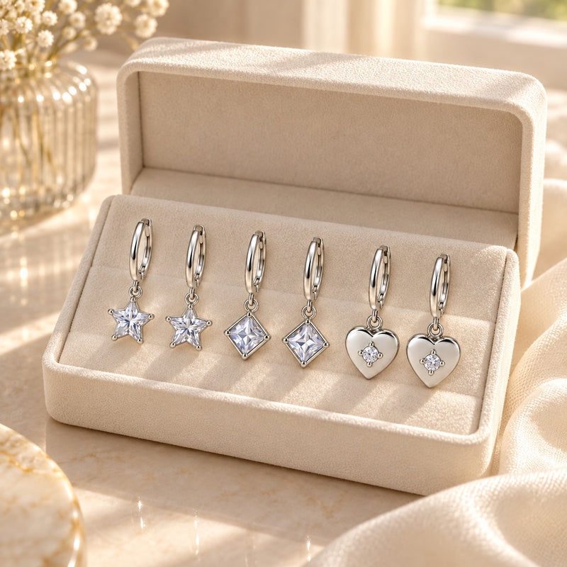 Charm Trio Huggie Set — Lifestyle view