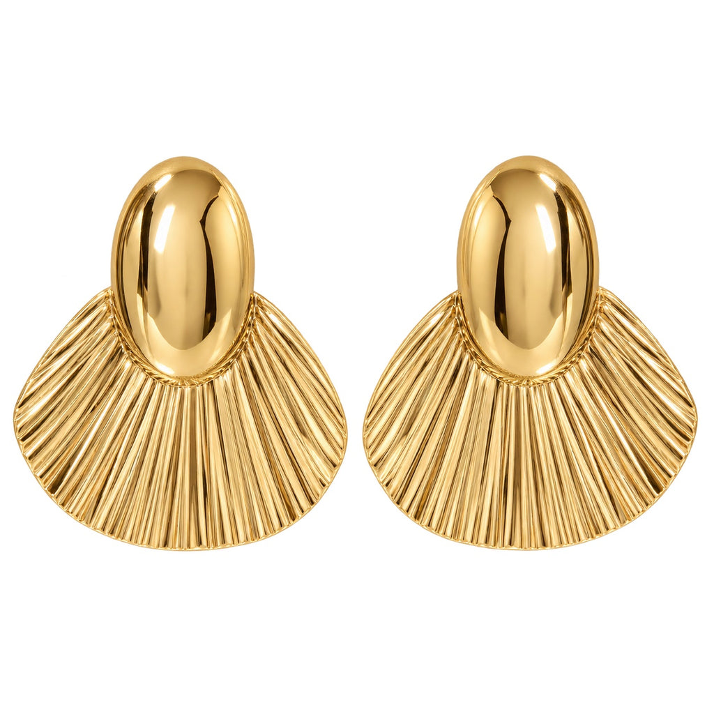 Golden Fan Earrings — Studio view