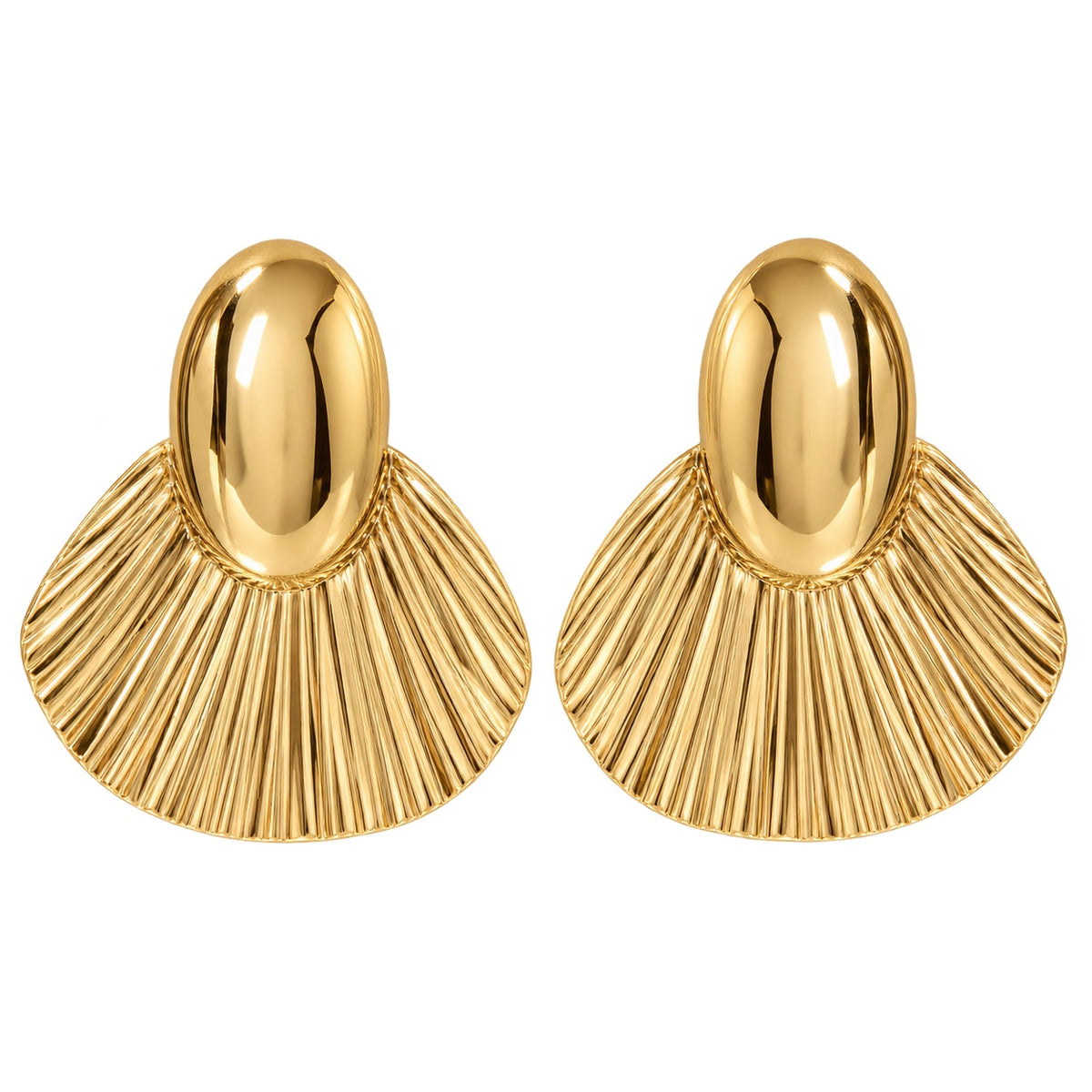 Golden Fan Earrings — Studio view