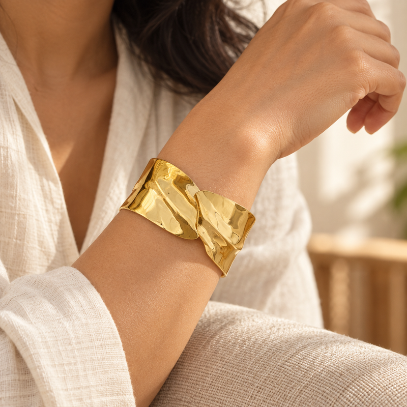 Golden Fold Cuff — Lifestyle view