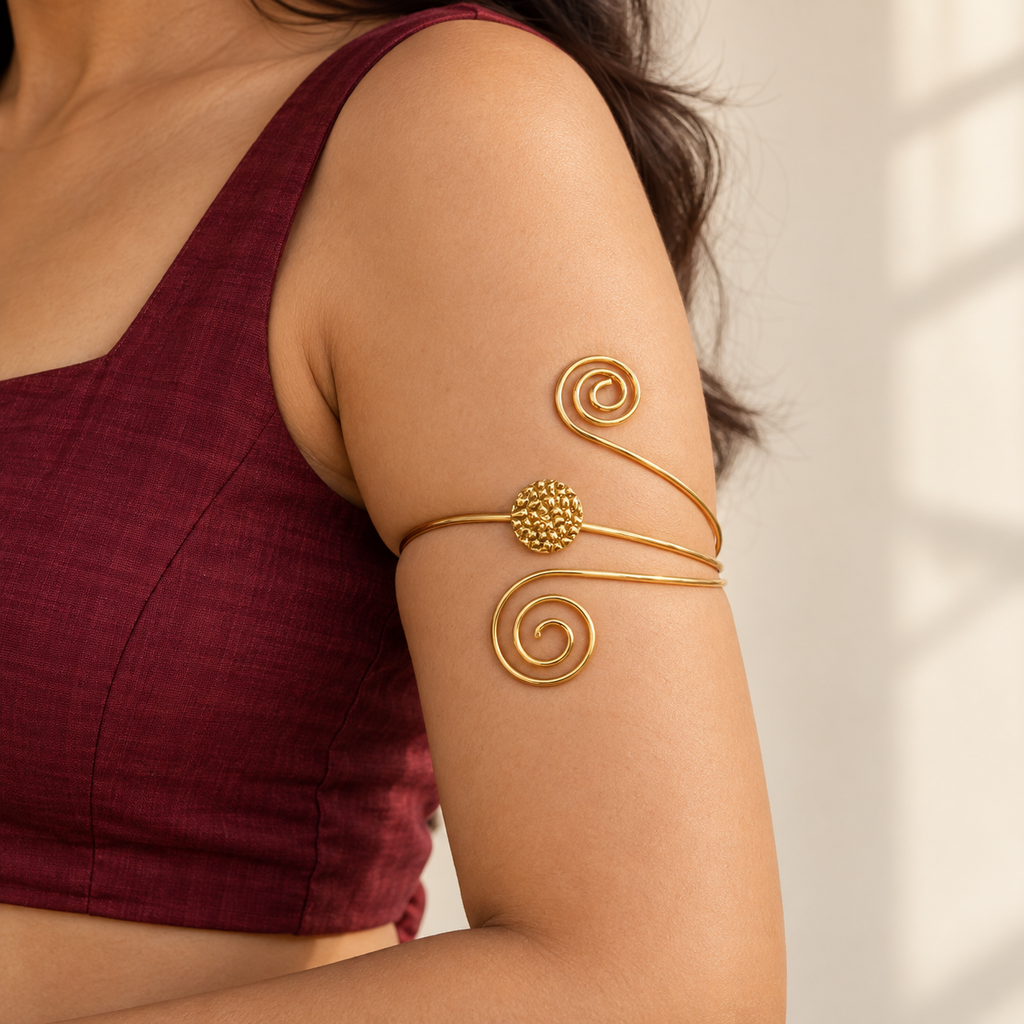 Golden Orbit Arm Cuff — Lifestyle view