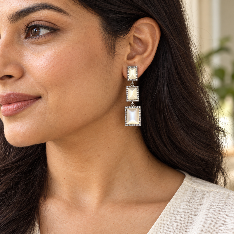 Ivory Glow Drop Earrings — Lifestyle view
