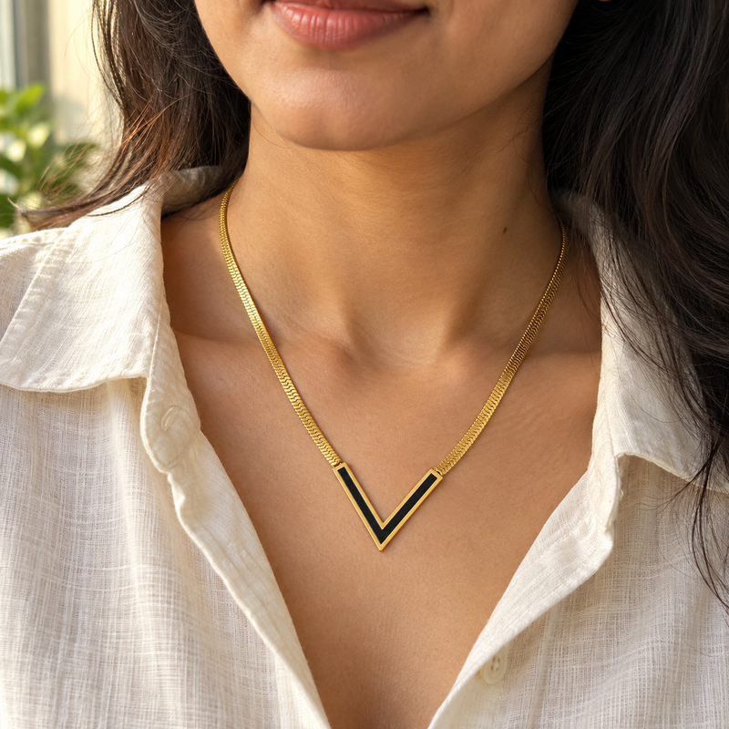 Midnight V Necklace — Lifestyle view