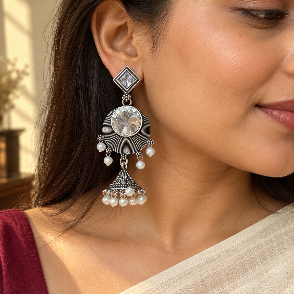 Moonlit Jhumka Earrings — Lifestyle view