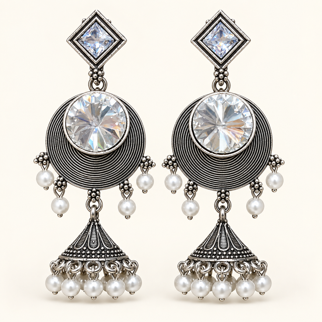 Moonlit Jhumka Earrings — Studio view