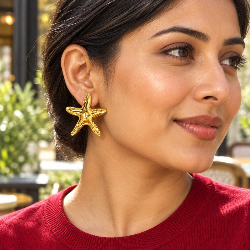 Starfish Social Earrings — Lifestyle view