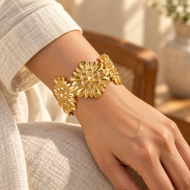 Sunflower Bloom Cuff — Lifestyle view